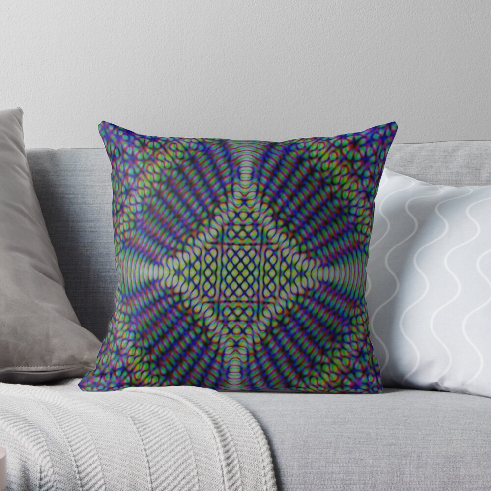 BLUE AND GREEN MOSAIC MANDALA PATTERN WITH DIAMONDS Throw Pillow