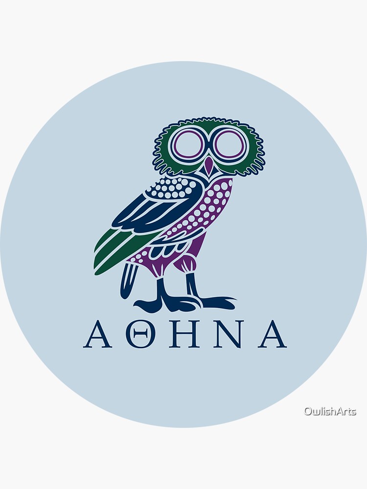 Thumbnail 3 of 3, Sticker, Athena's Owl Greek Goddess Design designed and sold by OwlishArts.