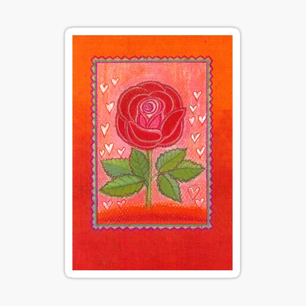 Colored Pencil Drawing Flower Sticker, Red