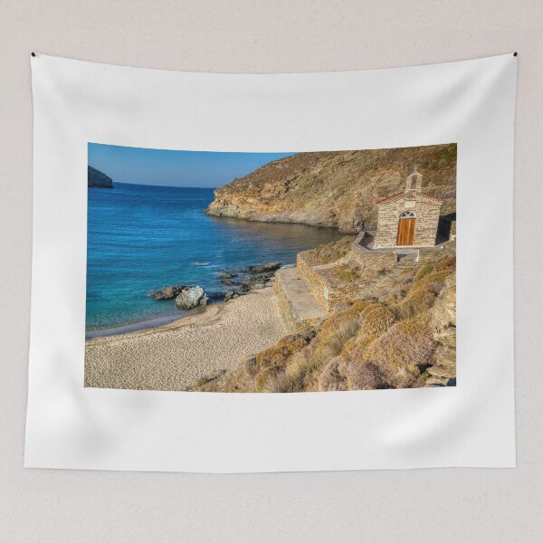 Item preview, The beach of Achla and Saint Nikolaos church on the island of Andros, Cyclades, Greece designed and sold by ntinoslagos.