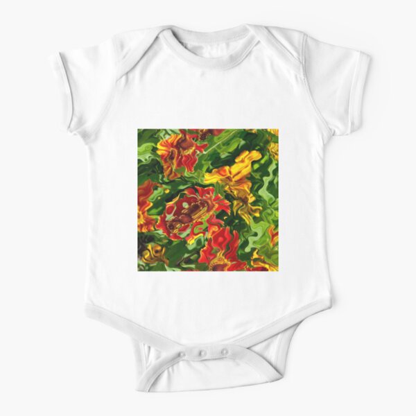 Colorful Acrylic Abstract flowers Short Sleeve Baby One-Piece