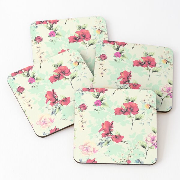 Item preview, Red flowers with leaves on pastel. Abstract, hand drawn, vector - stock. designed and sold by StylePrints.