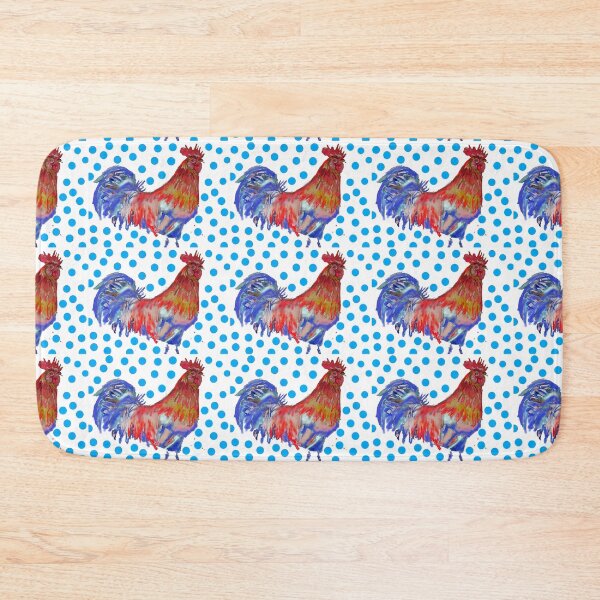 Item preview, Rooster Watercolor Painting with Blue Polka Dots designed and sold by Sarah  Rajkotwala.