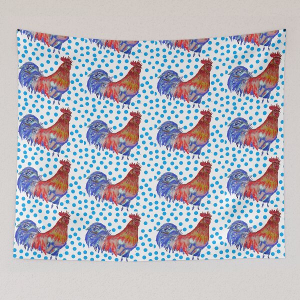 Item preview, Rooster Watercolor Painting with Blue Polka Dots designed and sold by Sarah  Rajkotwala.