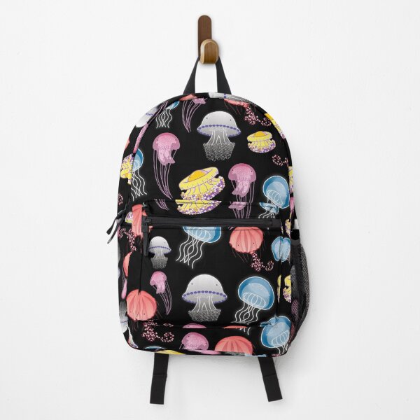 Item preview, Jellyfishes of the Mediterranean Sea illustration with colorful pattern of jellyfishes on black background decor designed and sold by tostoini.