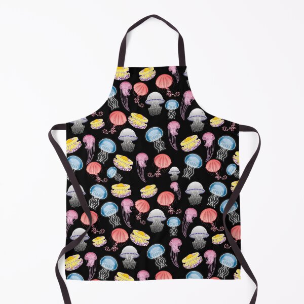 Item preview, Jellyfishes of the Mediterranean Sea illustration with colorful pattern of jellyfishes on black background decor designed and sold by tostoini.