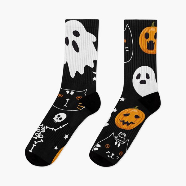 Item preview, spooky cats and Halloween pumpkins seamless vector pattern on black background designed and sold by mashmosh.