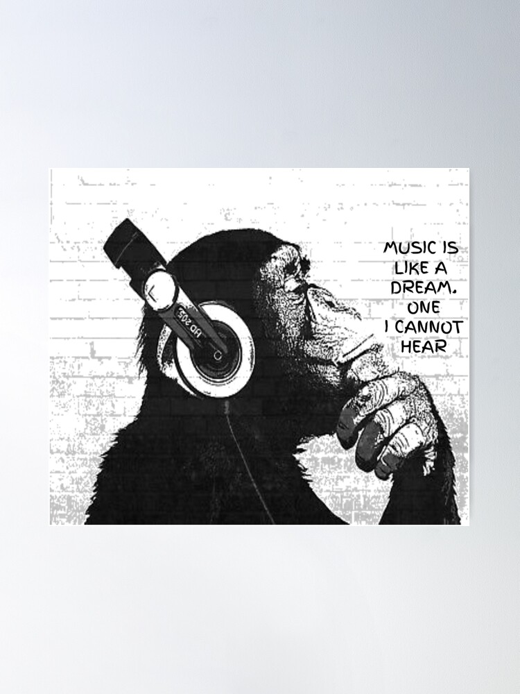 Monkey Kopfhörer denken Banksy Wandtattoo WS-51325