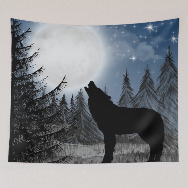 Item preview, Winter night snowflakes wolf moon designed and sold by Inspireaglow.