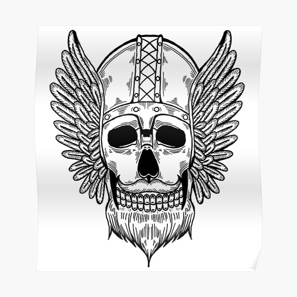 Viking Skull Helmet Lineart Poster