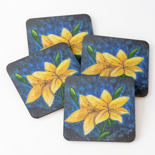 Item preview, Yellow flower on black blue background acrylic painting designed and sold by StarlightTales.