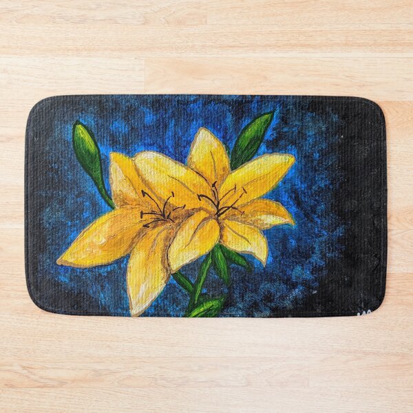Item preview, Yellow flower on black blue background acrylic painting designed and sold by StarlightTales.