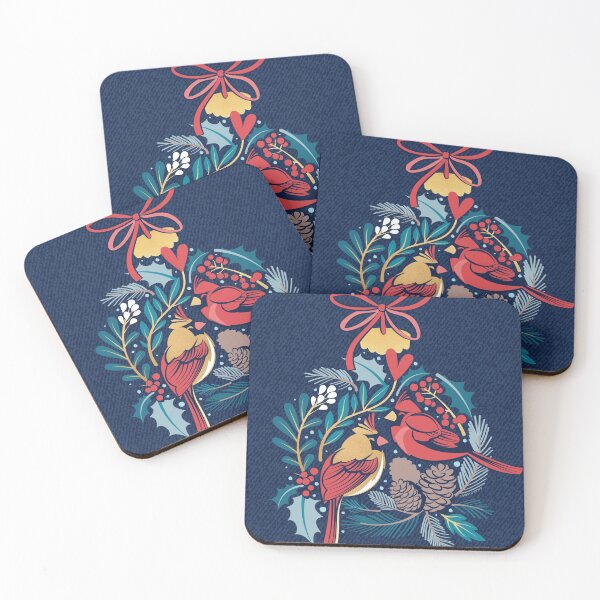 Item preview, Winter birds Christmas Joy // holiday ornament with blue leaves and red Cardinal birds designed and sold by SelmaCardoso.