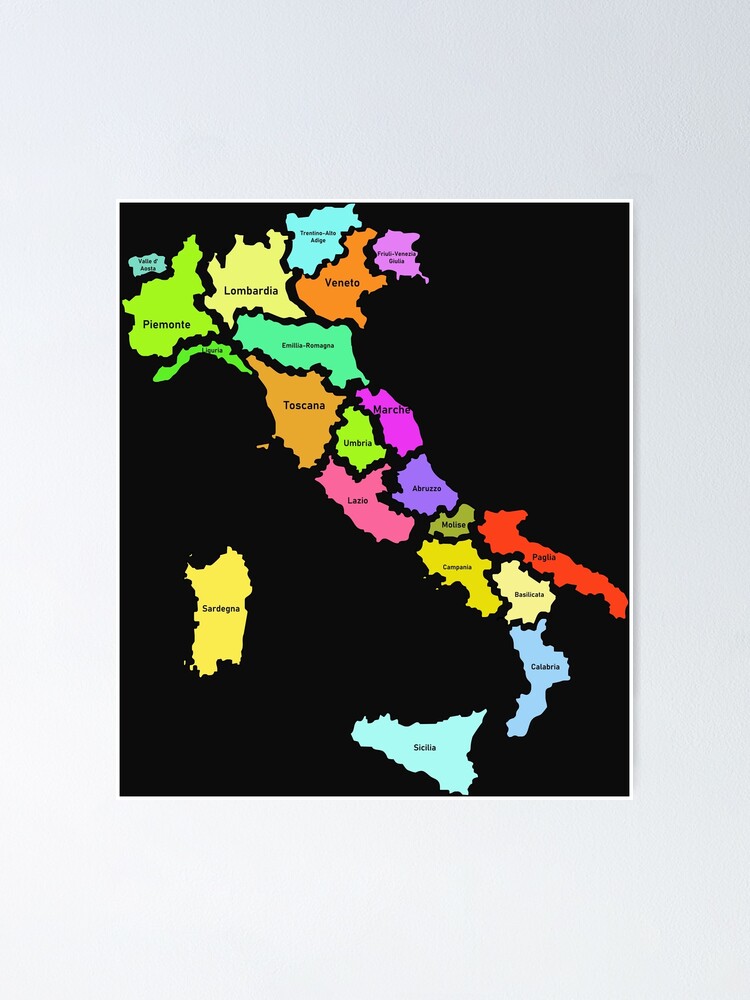 Italien Regionen Karte Und Namen Poster Von Runstore Redbubble