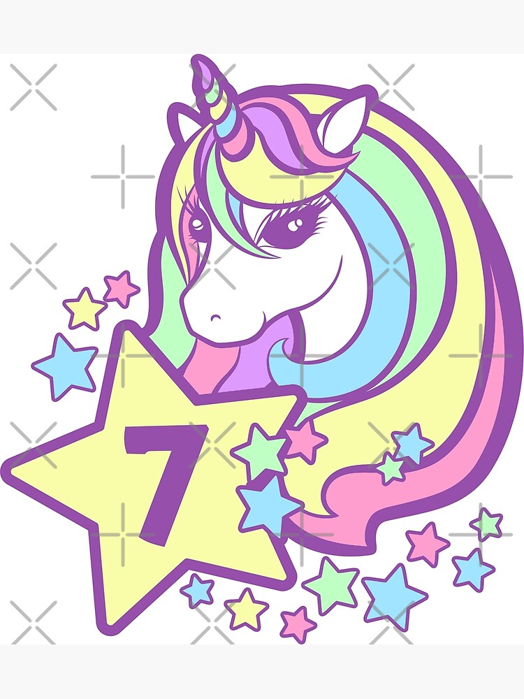 7th Birthday Cute Unicorn Girls Poster By Iclipart Redbubble