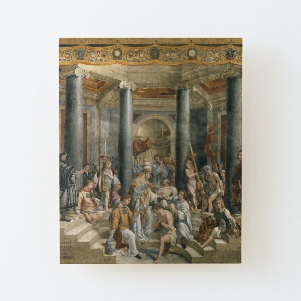 The Baptism of Constantine #FamousPlace, #international #landmark, #Raphael Rooms, Vatican City, Europe, Southern Europe, italian culture, art Wood Mounted Print