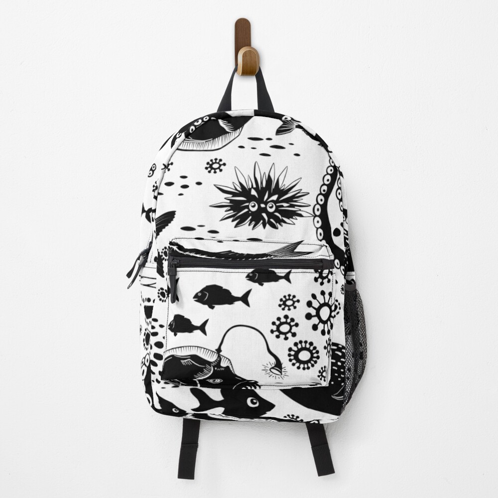 Monochrome Doodle Underwater Marine Life Backpack