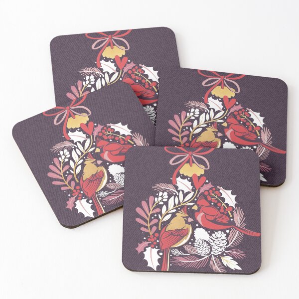 Item preview, Winter birds Christmas Joy // holiday ornament with pink leaves and red Cardinal birds designed and sold by SelmaCardoso.