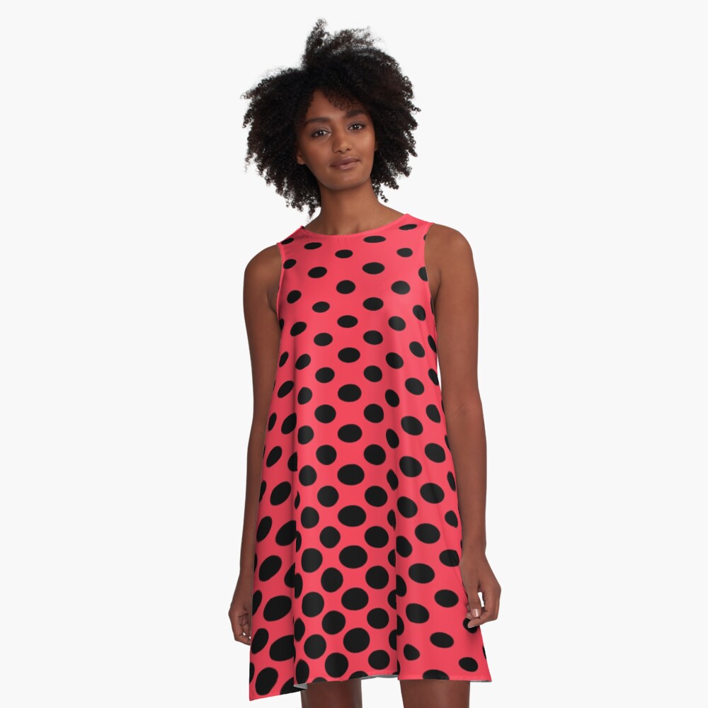 Black and Red Polka Dots A-Line Dress