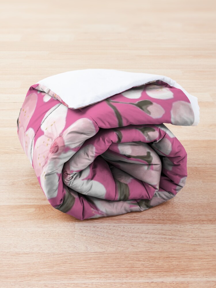 Alternate view of Pink Cherry Blossom watercolor Comforter