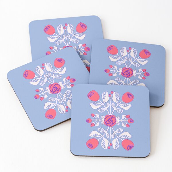Item preview, Folk Art Roses on Chambray Blue designed and sold by Christine Philbrick.