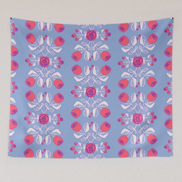 Item preview, Folk Art Roses on Chambray Blue designed and sold by Christine Philbrick.