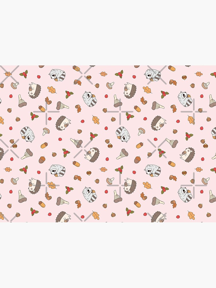woodland animals pattern, hedgehog and raccoon pattern by Miri-Noristudio