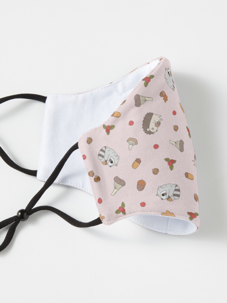 Alternate view of woodland animals pattern, hedgehog and raccoon pattern Mask