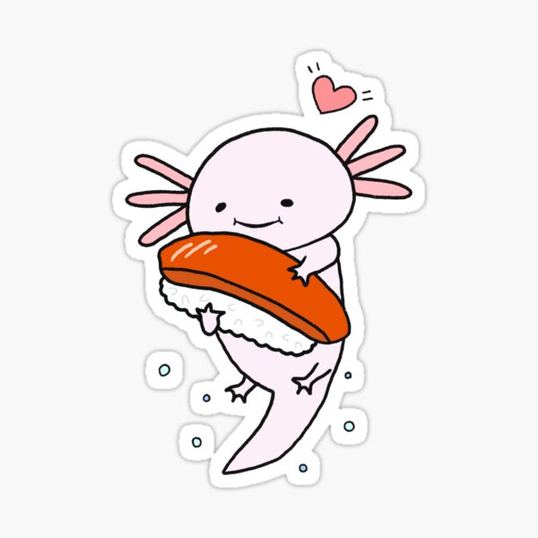 Vista previa del artículo con la obra «Axolotl y sushi Lindo Kawaii Divertido Anime Animal Arte Japonés», diseñado y vendido por Marinaaa010.