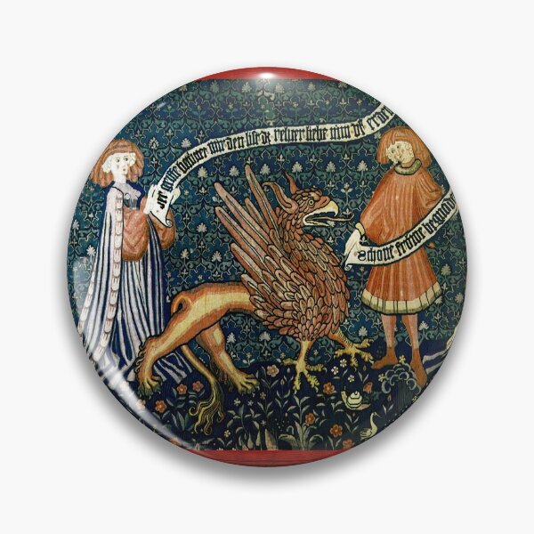 Item preview, ANTIQUE LOVE TAPESTRY WITH GRIFFIN Medieval Bestiary designed and sold by BulganLumini.