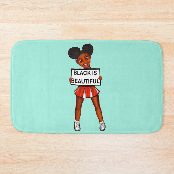Item preview, Black is beautiful black girl cheerleader with Afro hair in puffs, dimples, brown eyes and dark brown skin side profile. Hair love ! designed and sold by Artonmytee.