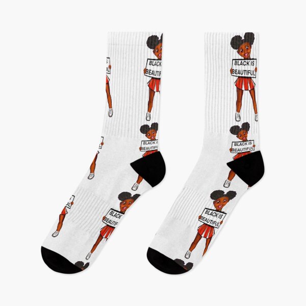 Item preview, Black is beautiful black girl cheerleader with Afro hair in puffs, dimples, brown eyes and dark brown skin side profile. Hair love ! designed and sold by Artonmytee.