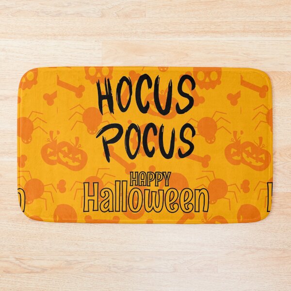 Item preview, hocus pocus happy Halloween pumpkins skulls seamless pattern on orang background designed and sold by mashmosh.