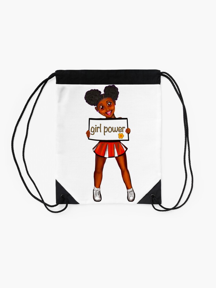 Girl power black anime girl cheerleader with Afro hair in puffs