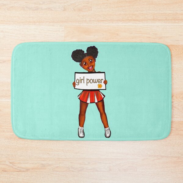 Item preview, Girl power black anime girl cheerleader with Afro hair in puffs, dimples, brown eyes and dark brown skin side profile. Hair love ! designed and sold by Artonmytee.