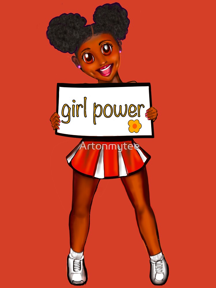 black anime girl cheerleader #002 with Afro hair in puffs, dimples