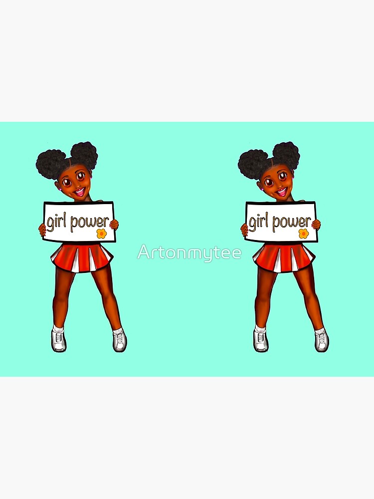 Girl power black anime girl cheerleader with Afro hair in puffs, dimples,  brown eyes and dark brown skin side profile. Hair love ! | Hardcover Journal