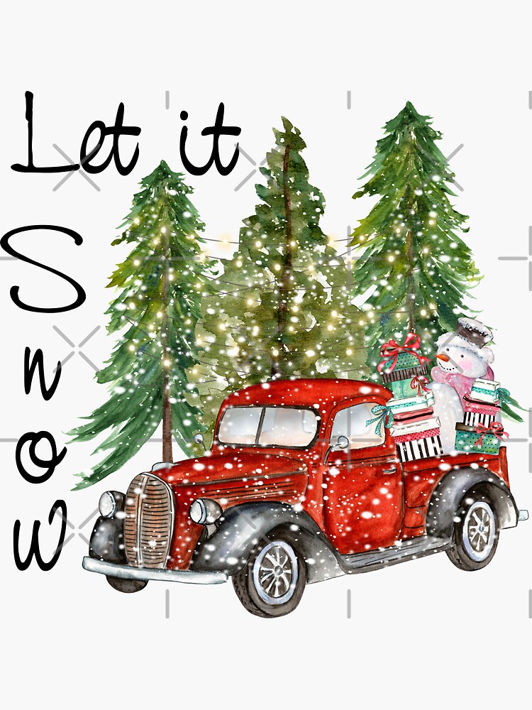 Christmas Holiday Red Vintage Truck Let It Snow Snowman Vintage Christmas by bloomsartshop