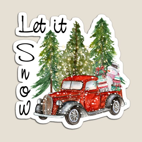 Christmas Holiday Red Vintage Truck Let It Snow Snowman Vintage Christmas Magnet