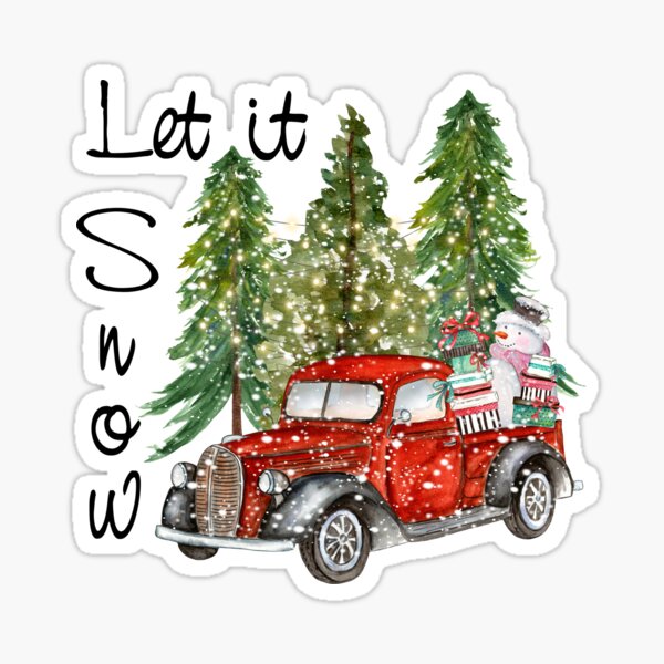 Christmas Holiday Red Vintage Truck Let It Snow Snowman Vintage Christmas Sticker