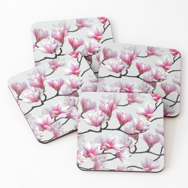Pink Springtime Magnolia Blossom Coasters (Set of 4)