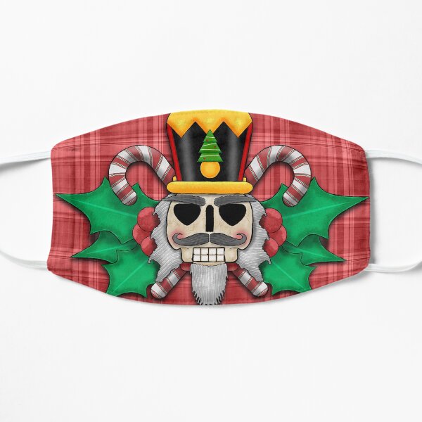 Nutcracker Skull on Red Plaid Christmas Design Flat Mask