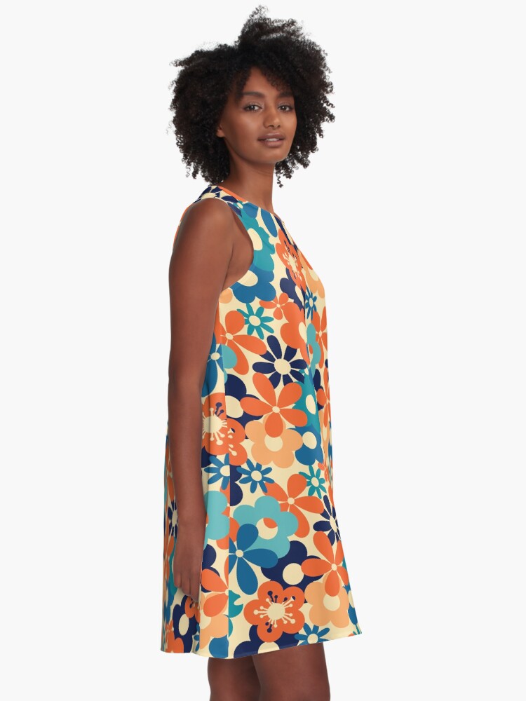 Alternate view of Classic 1970s Colors Flower Power Seamless Pattern Print A-Line Dress