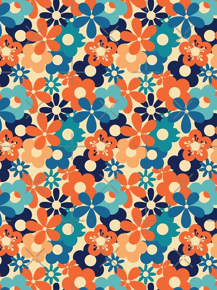 Classic 1970s Colors Flower Power Seamless Pattern Print by ClaudiaFlores