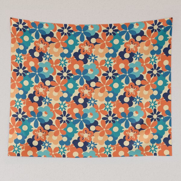Item preview, Classic 1970s Colors Flower Power Seamless Pattern Print designed and sold by ClaudiaFlores.