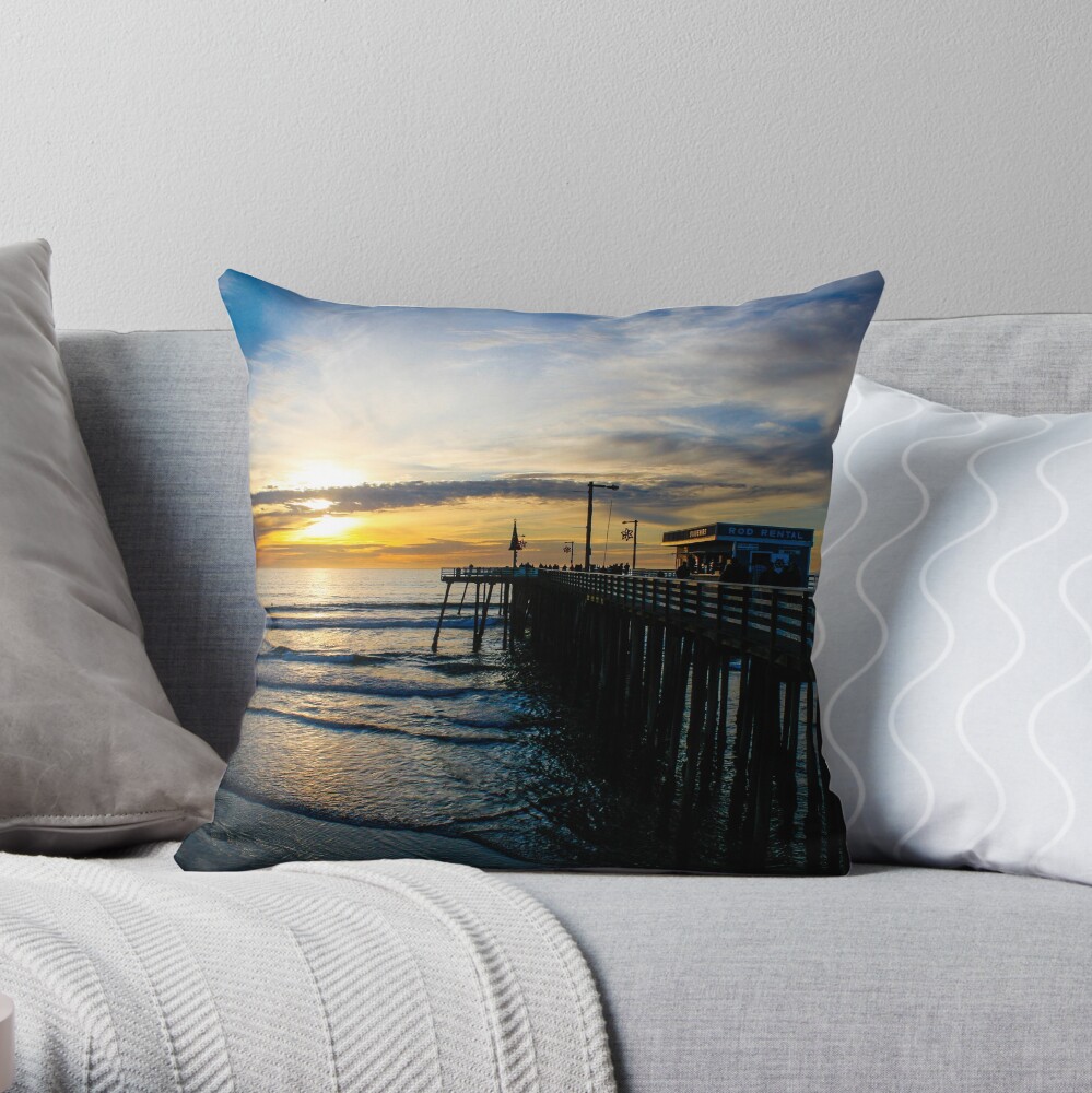 Pismo Beach Pier Sunset Throw Pillow