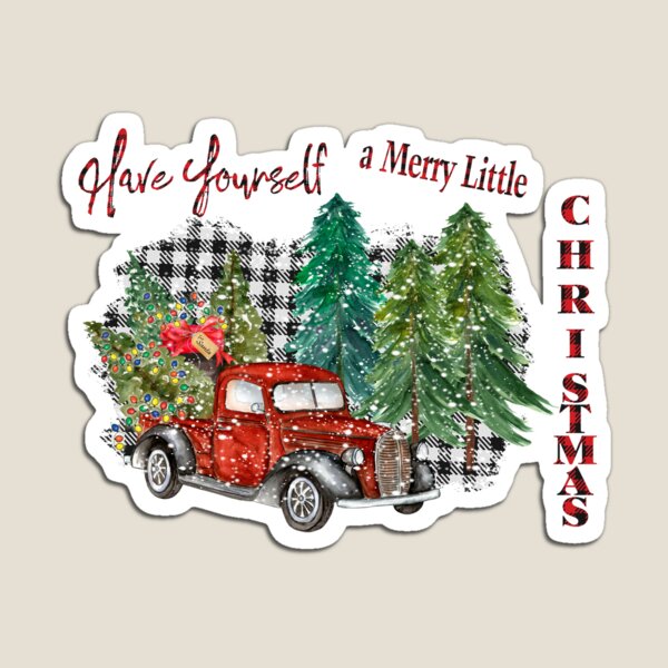 Christmas Holiday Print Vintage Red Truck Buffalo Black Plaid Gift from Santa Magnet