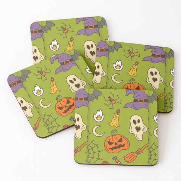 Item preview, Green, Orange, purple, cute Halloween watercolor pattern, boo, witch, candy, bat, witch hat, pumpkin, latest Halloween bestselling, trending designed and sold by August-E.