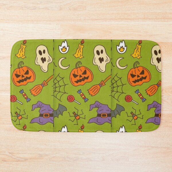 Item preview, Green, Orange, purple, cute Halloween watercolor pattern, boo, witch, candy, bat, witch hat, pumpkin, latest Halloween bestselling, trending designed and sold by August-E.
