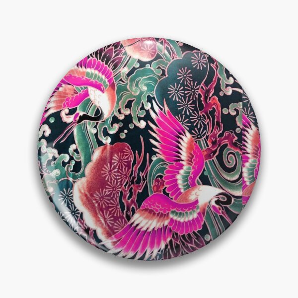 Item preview, PINK FUCHSIA FLYING CRANES ,FLOWERS, SEA WAVES  BLUE GREEN FLORAL designed and sold by BulganLumini.